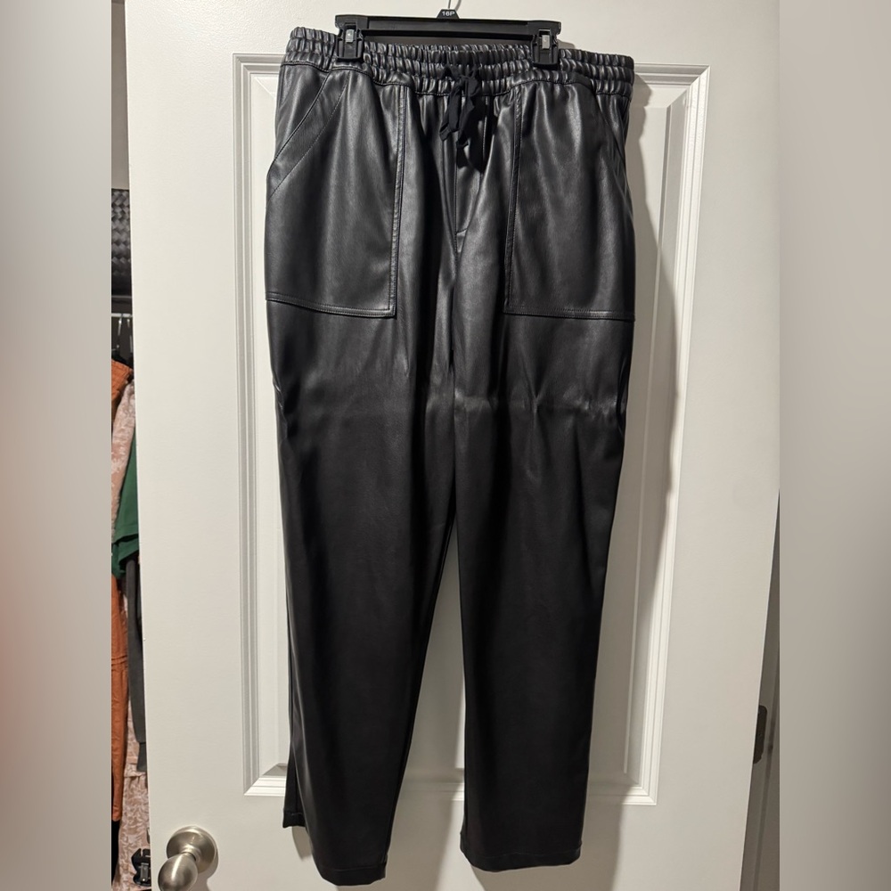 High Waisted Black Faux Leather Joggers